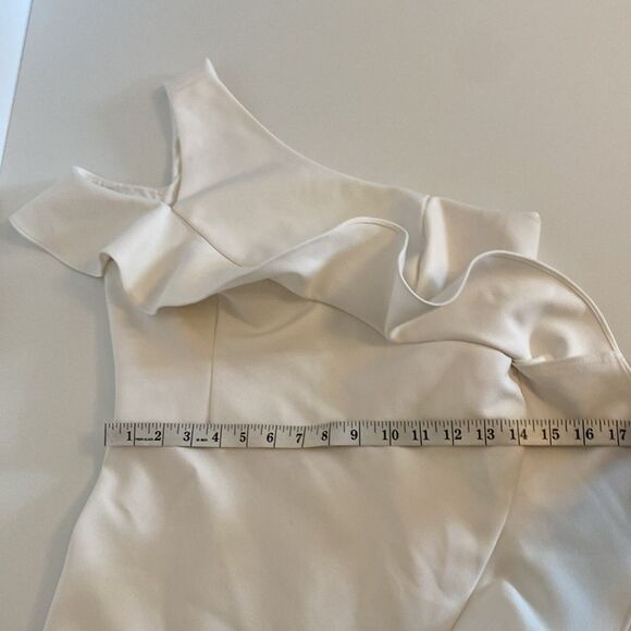 BCBG White Ruffled One Shoulder Mini Dress Size 8 - Picture 11 of 14